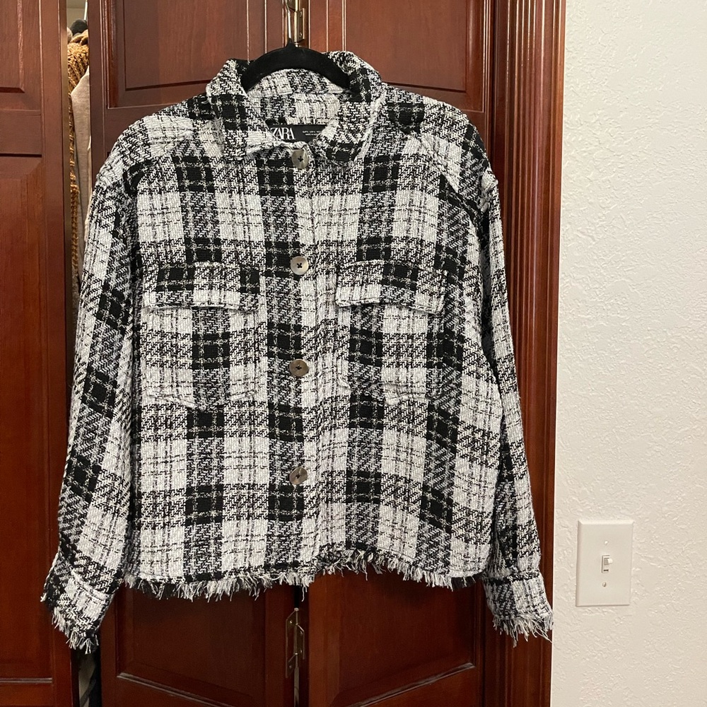 Chanel inspired Zara Textured Plaid Button Down